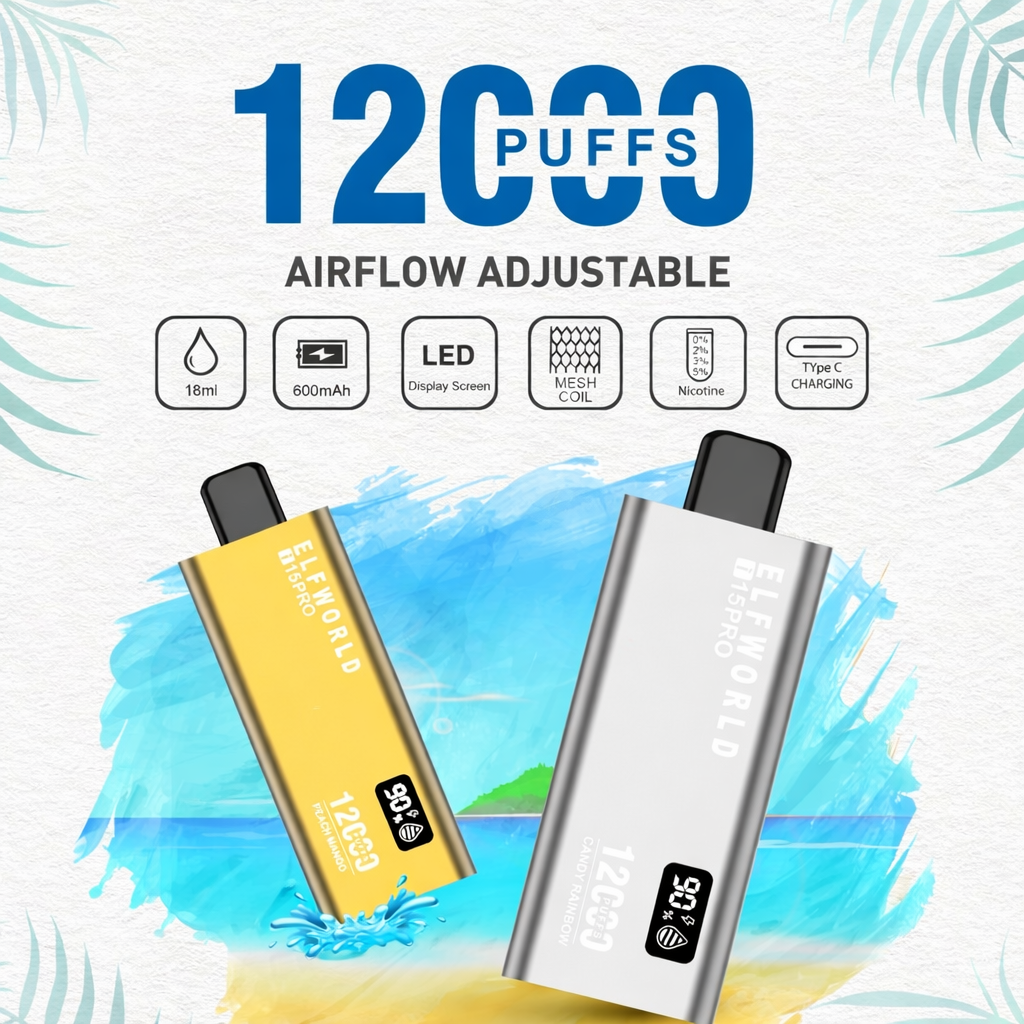 Elf World 15pro 12000 Puffs | 50mg Nic Disposable | Slim Metal Body | Dedicated Indicators