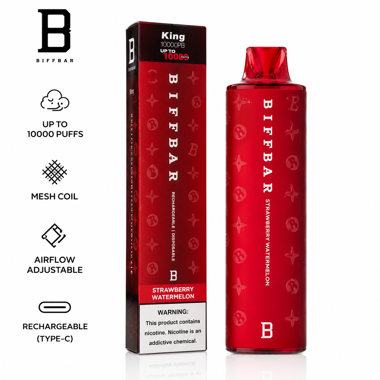 King Biffbar x Qaif 10000 Disposable Vape – 10,000 Puffs Rechargeable Vape with Long-Lasting Flavour & Smooth Performance