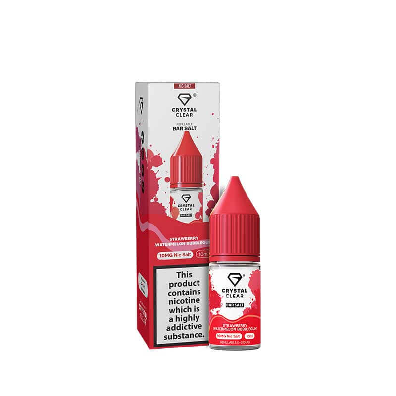 Crystal Clear Bar Salts Strawberry Watermelon Bubblegum Nic Salts 10ml E-Liquid