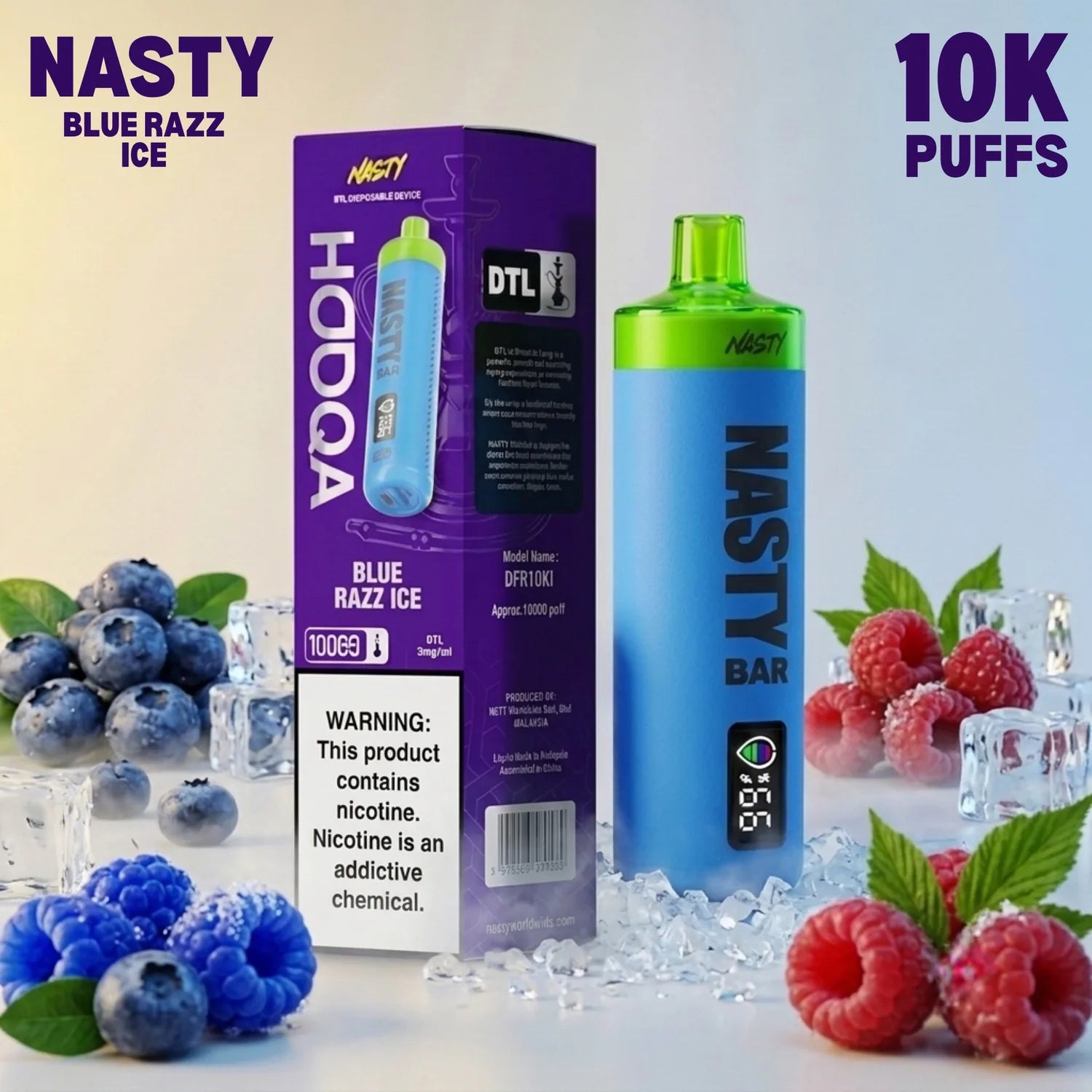 Nasty Bar HooQa - 10000 disposable vape - Blue Ice flavour