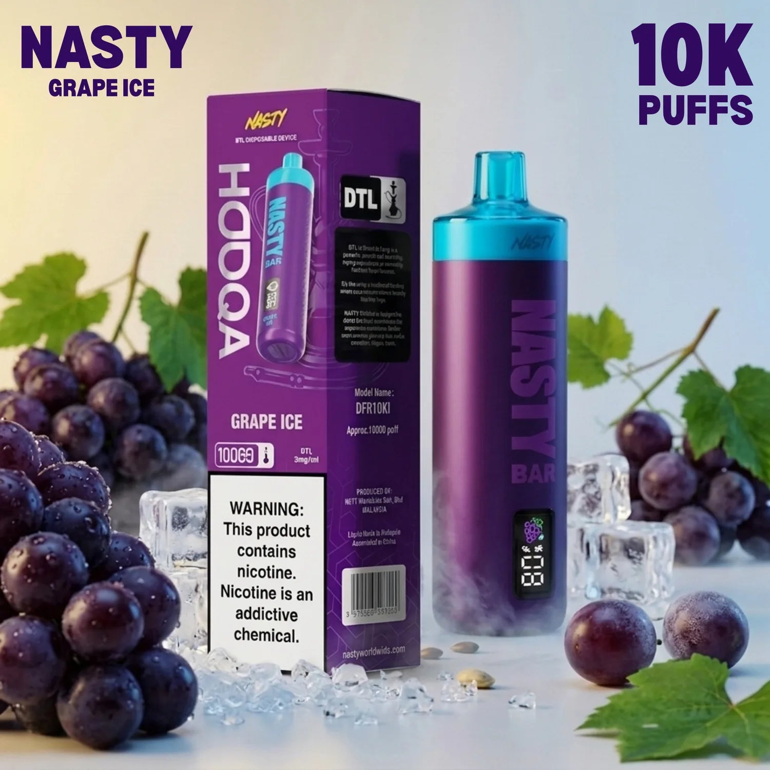 Nasty Bar HooQa - 10000 disposable vape - Grape Ice flavour