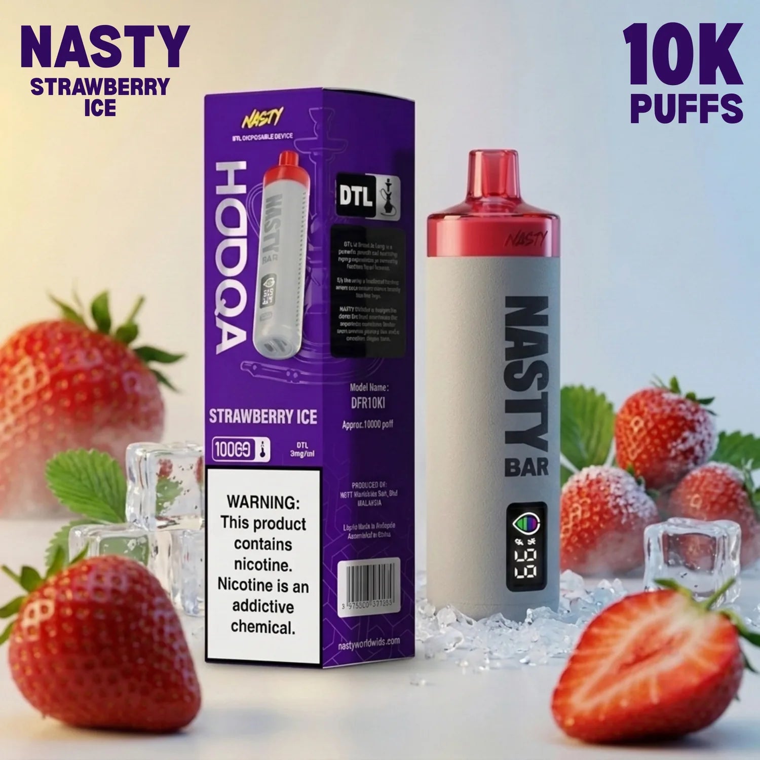 Nasty Bar HooQa - 10000 disposable vape - Strawberry Ice flavour