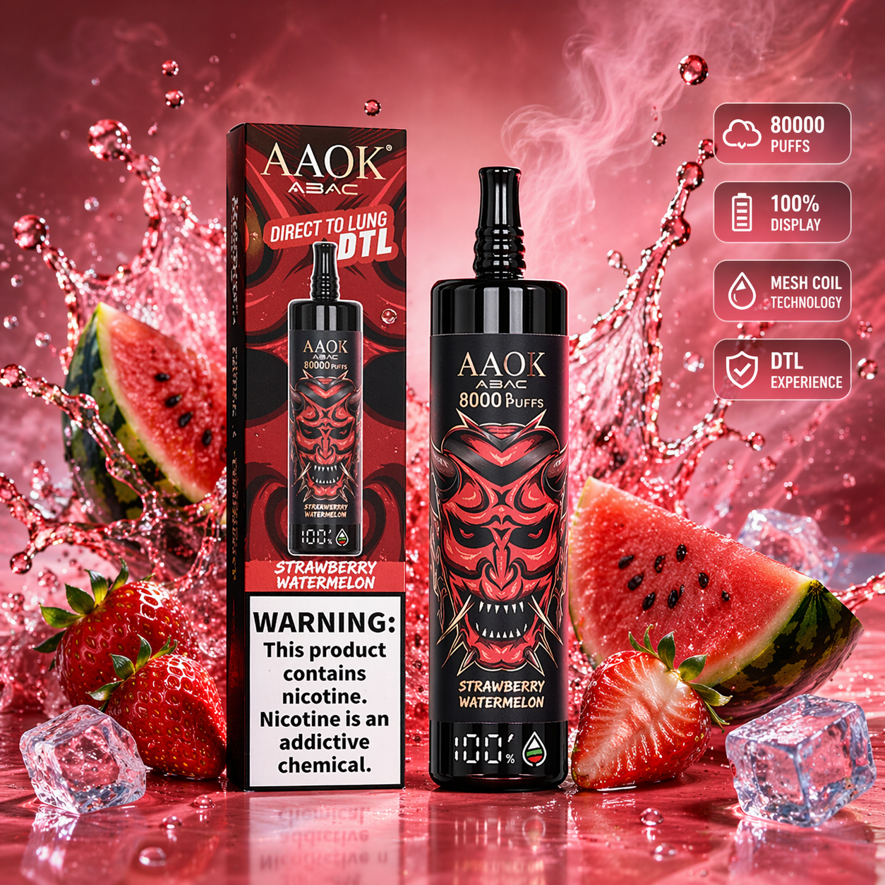 AAOK AK80000 Disposable Vape – 80,000 Puffs Rechargeable Mesh Coil Smart Display Vape